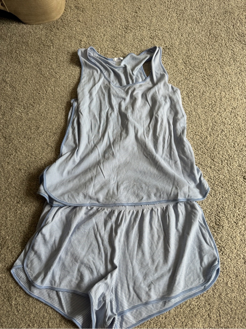 Light Blue Striped Women's Sleep Tank & Short Set